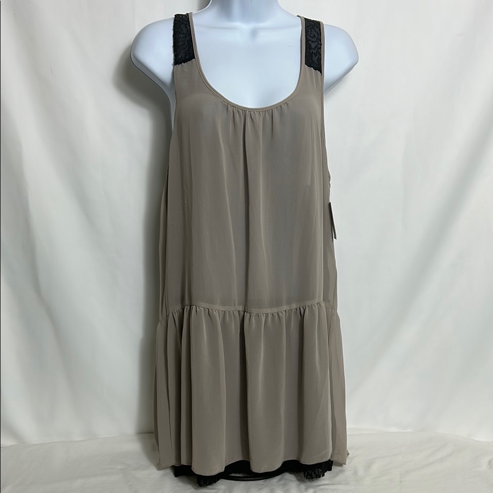 Kenzie Women’s Size Medium Tan Black Layered Lace Sleeveless Long Sheer  Top